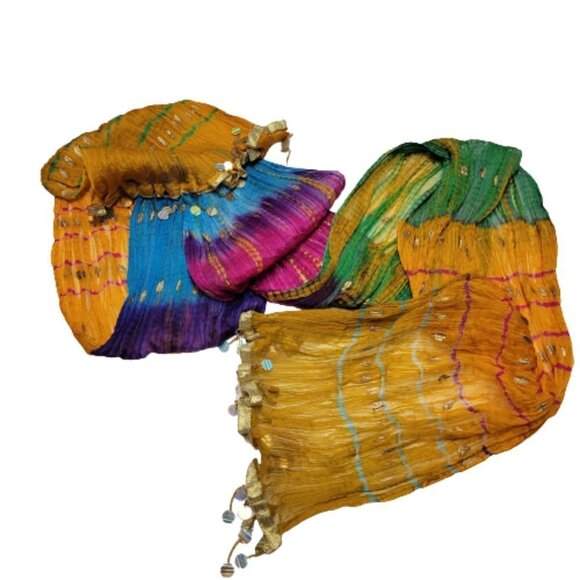 MULTI coloured Blended Cotton Silk Crinkle Scarf Dupatta - Picture 3 of 8